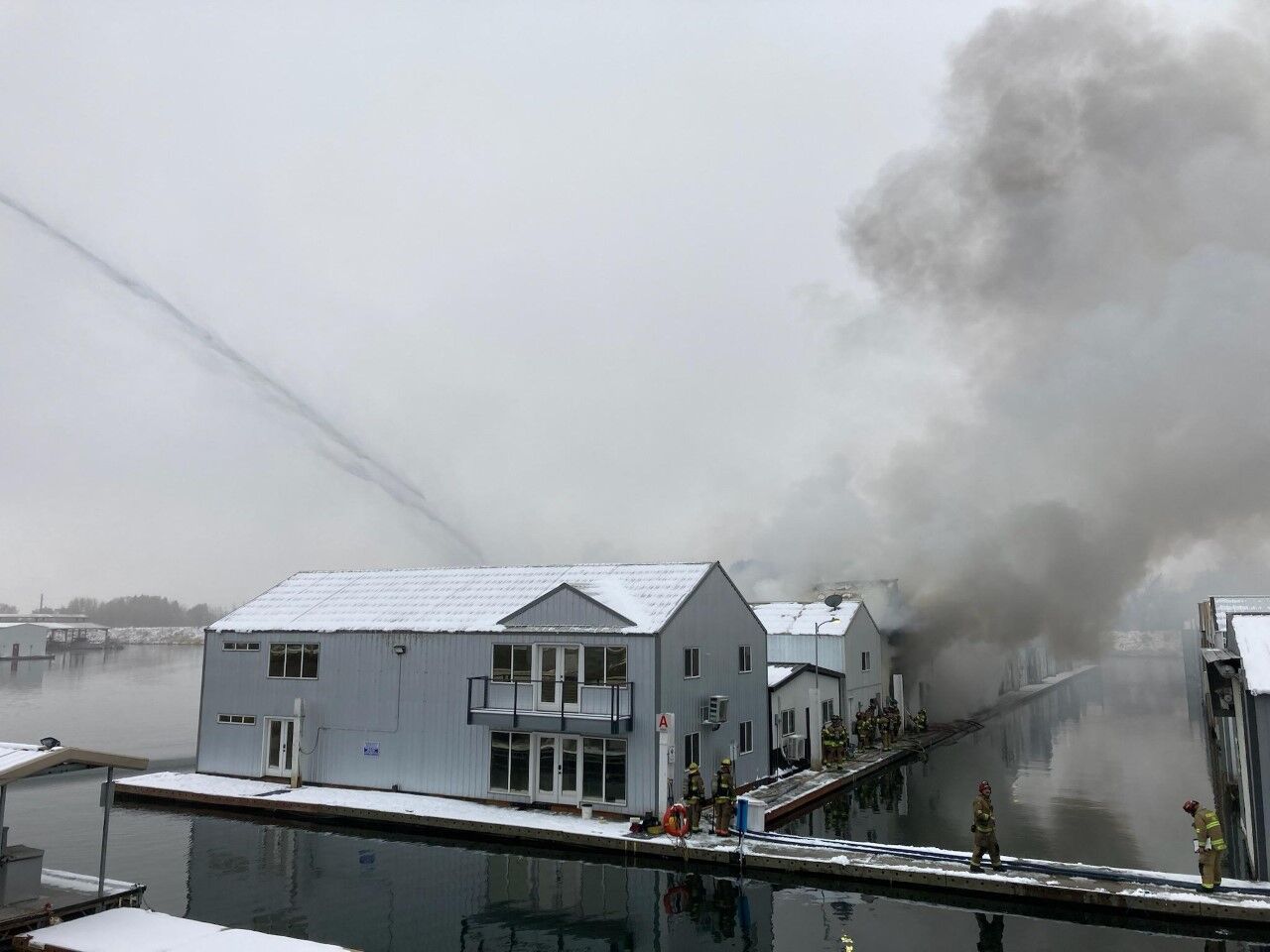 Boathouse fire on Clover Island